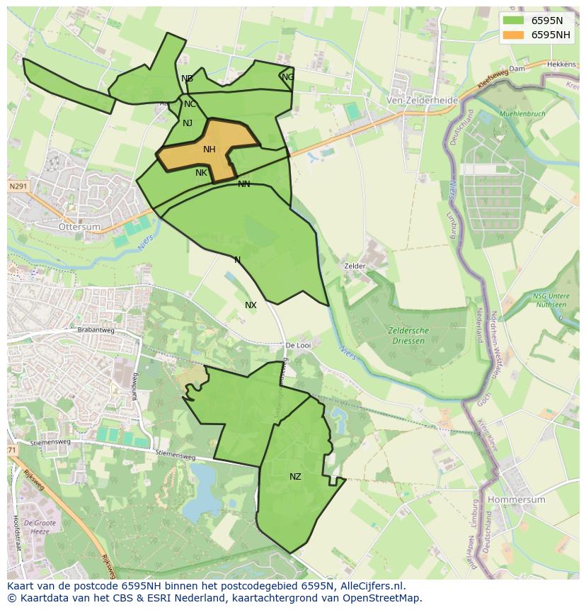 Afbeelding van het postcodegebied 6595 NH op de kaart.