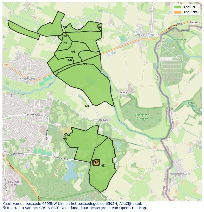 Afbeelding van het postcodegebied 6595 NW op de kaart.