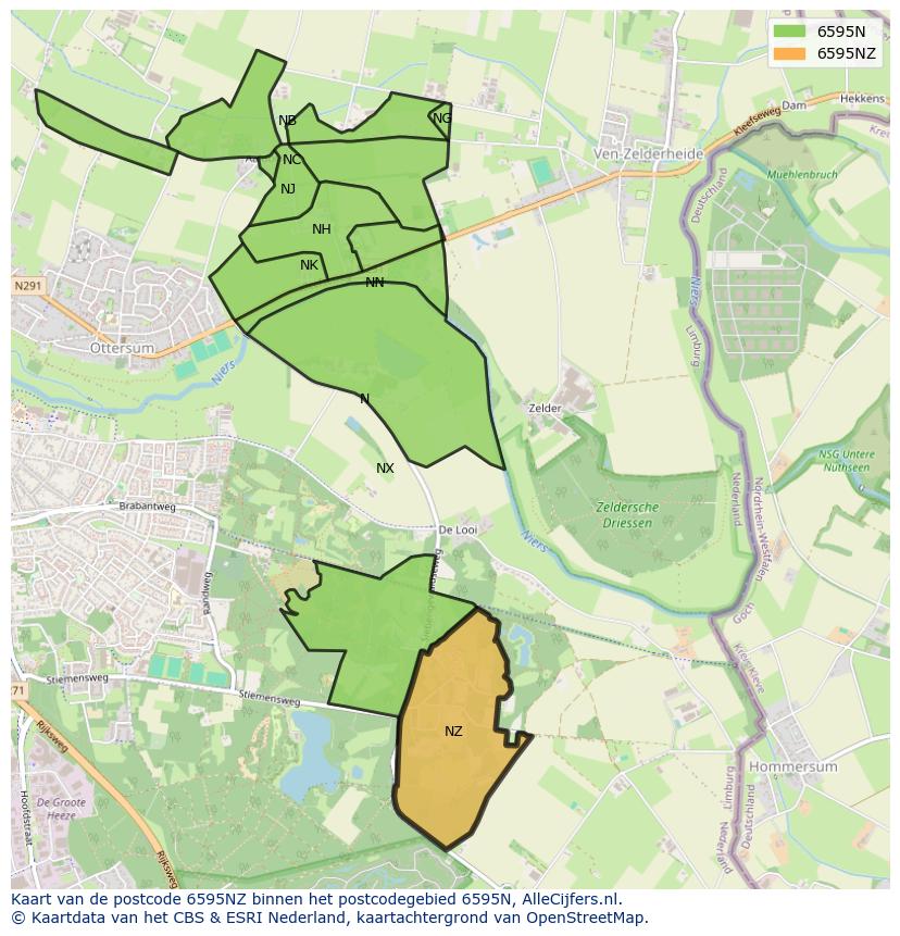 Afbeelding van het postcodegebied 6595 NZ op de kaart.
