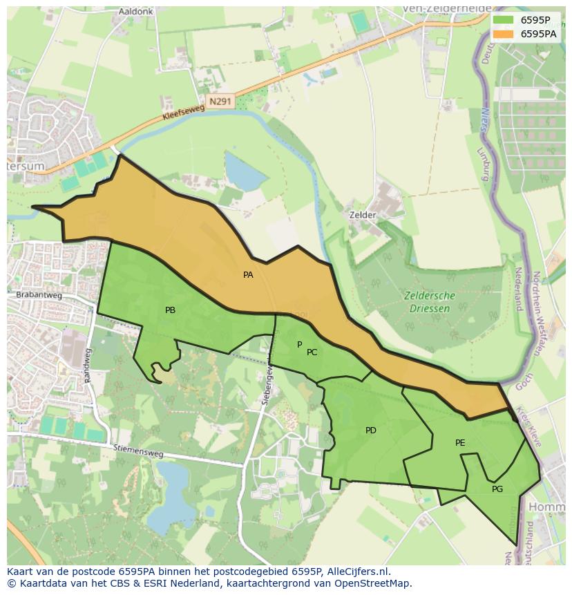 Afbeelding van het postcodegebied 6595 PA op de kaart.