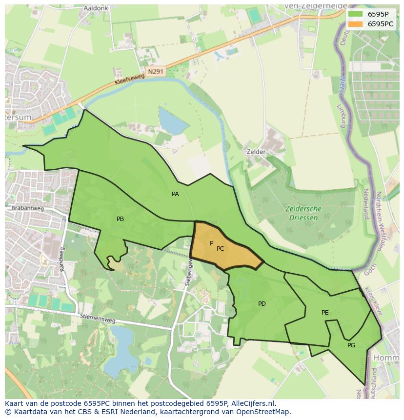 Afbeelding van het postcodegebied 6595 PC op de kaart.