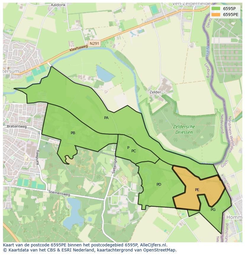 Afbeelding van het postcodegebied 6595 PE op de kaart.