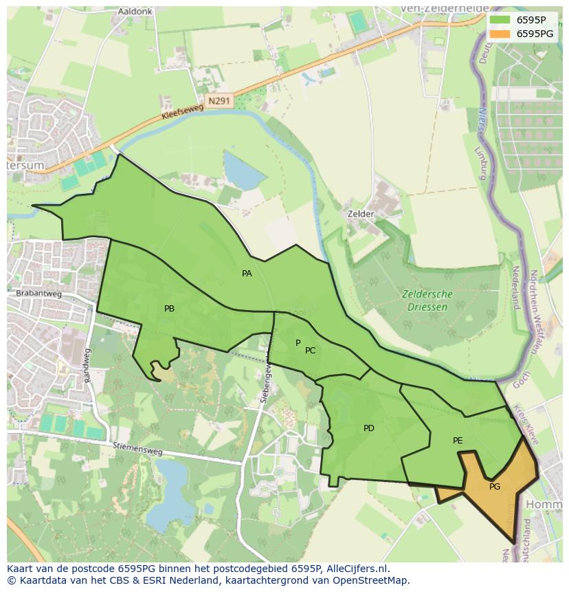 Afbeelding van het postcodegebied 6595 PG op de kaart.