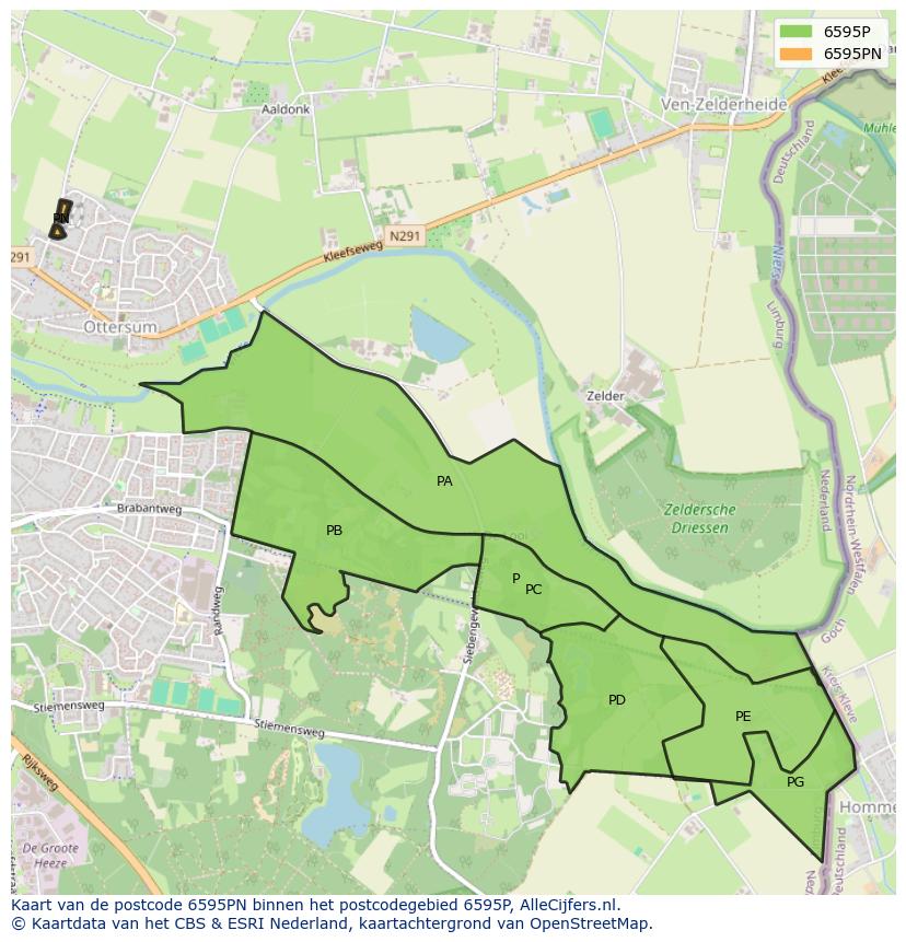 Afbeelding van het postcodegebied 6595 PN op de kaart.