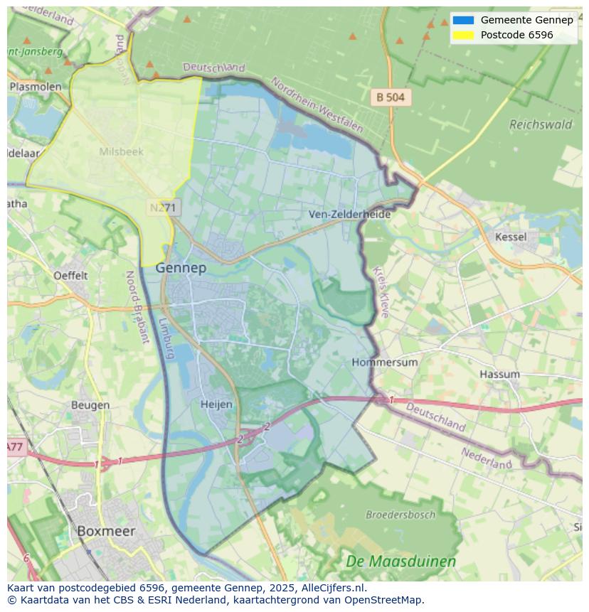 Afbeelding van het postcodegebied 6596 op de kaart.