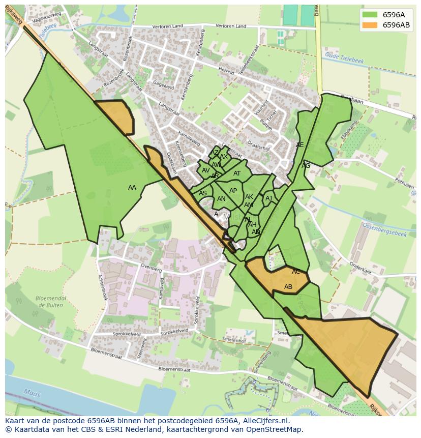 Afbeelding van het postcodegebied 6596 AB op de kaart.