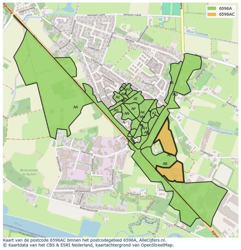 Afbeelding van het postcodegebied 6596 AC op de kaart.