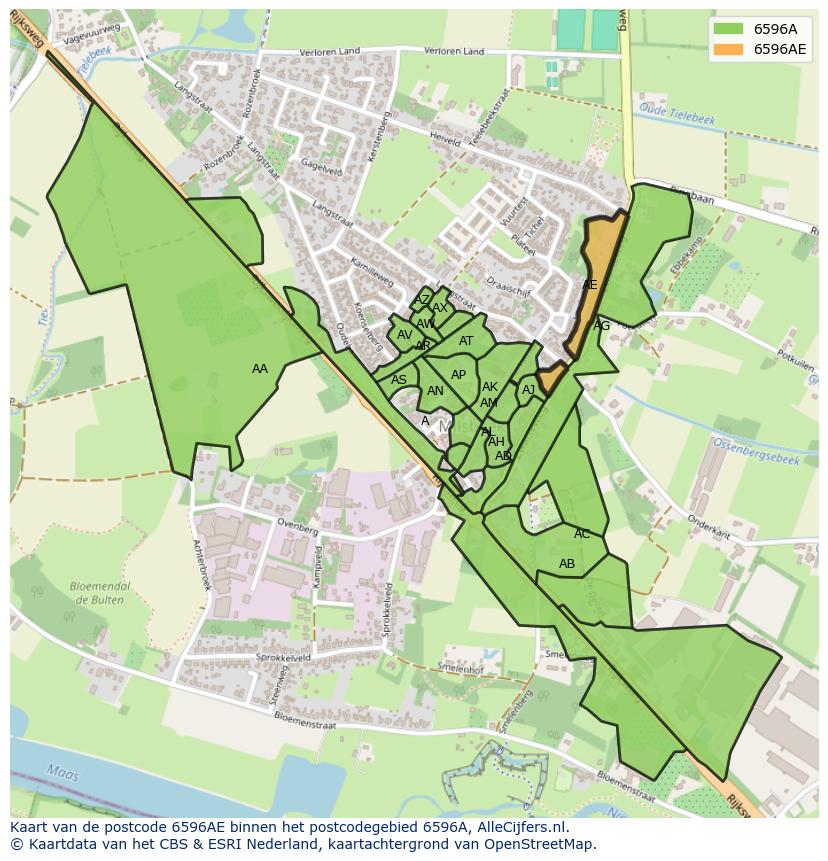 Afbeelding van het postcodegebied 6596 AE op de kaart.