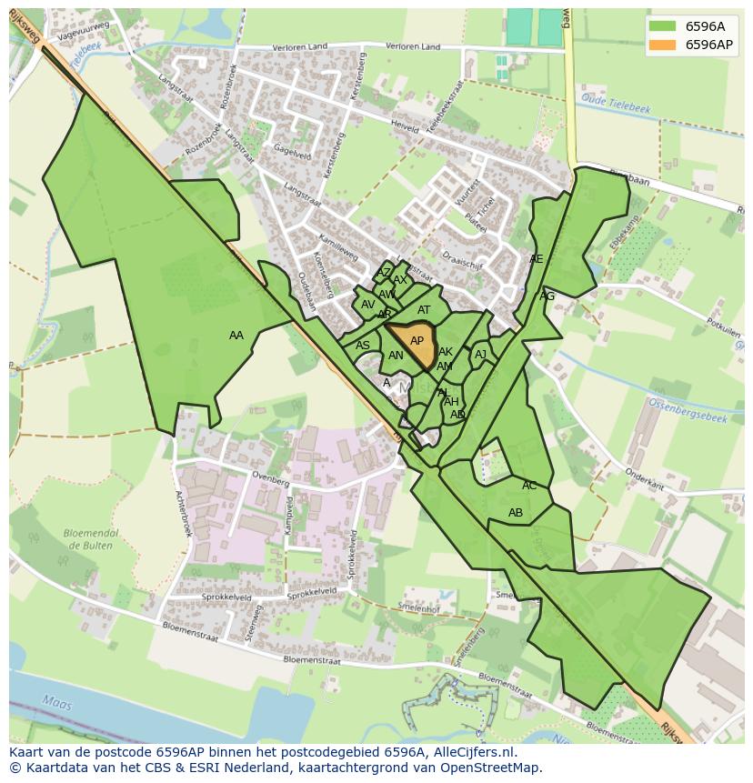 Afbeelding van het postcodegebied 6596 AP op de kaart.