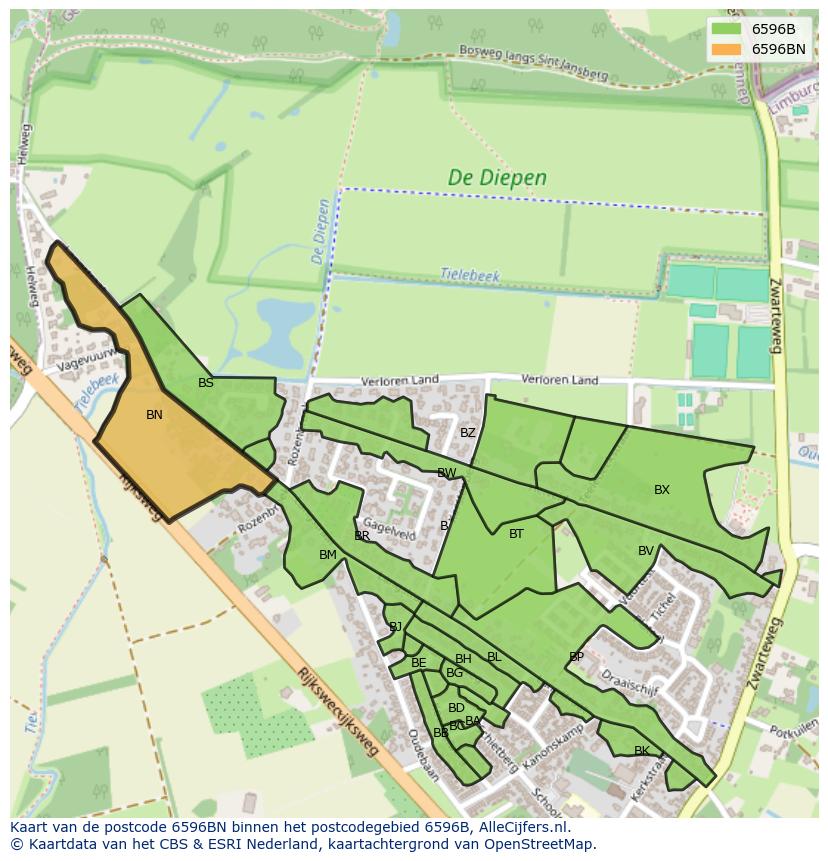 Afbeelding van het postcodegebied 6596 BN op de kaart.