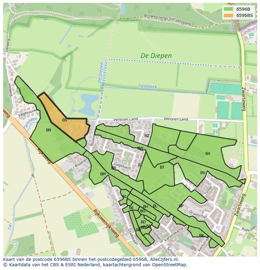 Afbeelding van het postcodegebied 6596 BS op de kaart.