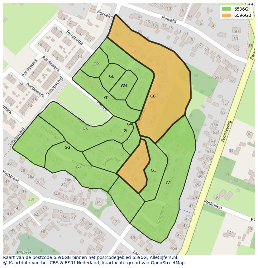 Afbeelding van het postcodegebied 6596 GB op de kaart.
