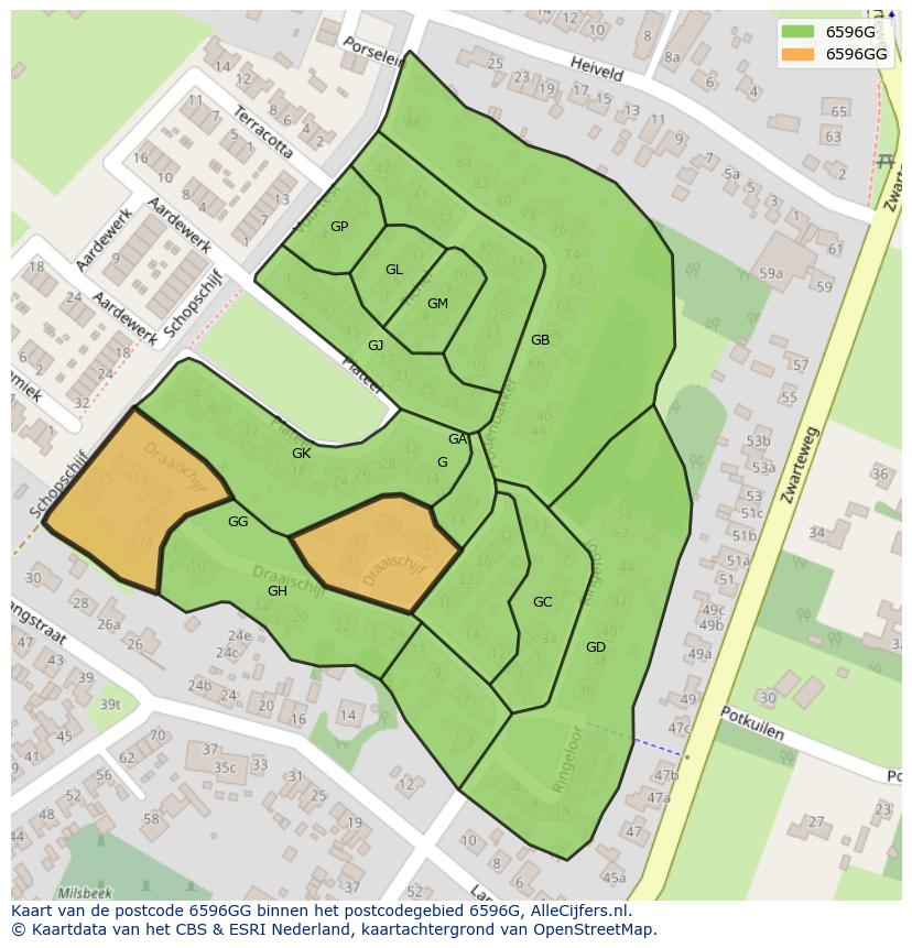 Afbeelding van het postcodegebied 6596 GG op de kaart.