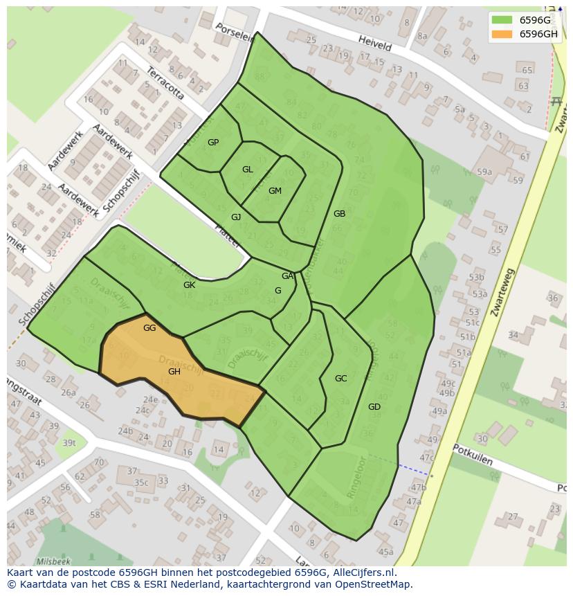 Afbeelding van het postcodegebied 6596 GH op de kaart.
