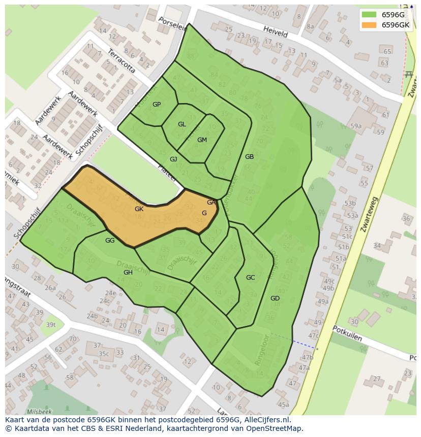 Afbeelding van het postcodegebied 6596 GK op de kaart.