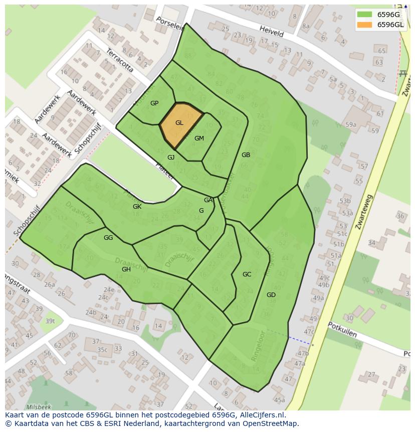 Afbeelding van het postcodegebied 6596 GL op de kaart.