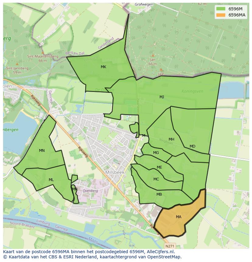 Afbeelding van het postcodegebied 6596 MA op de kaart.