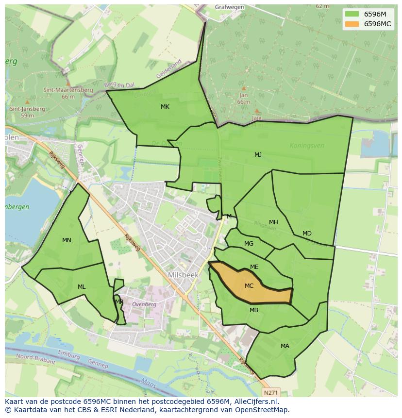 Afbeelding van het postcodegebied 6596 MC op de kaart.