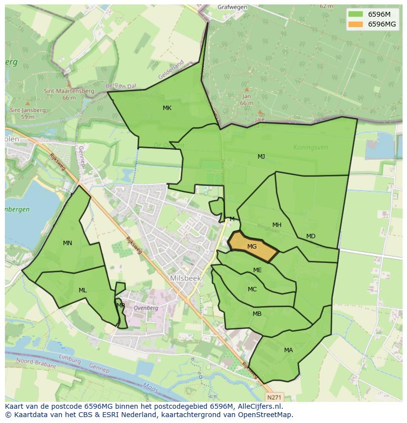 Afbeelding van het postcodegebied 6596 MG op de kaart.