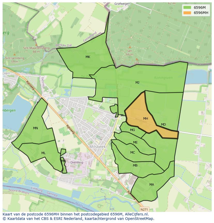 Afbeelding van het postcodegebied 6596 MH op de kaart.