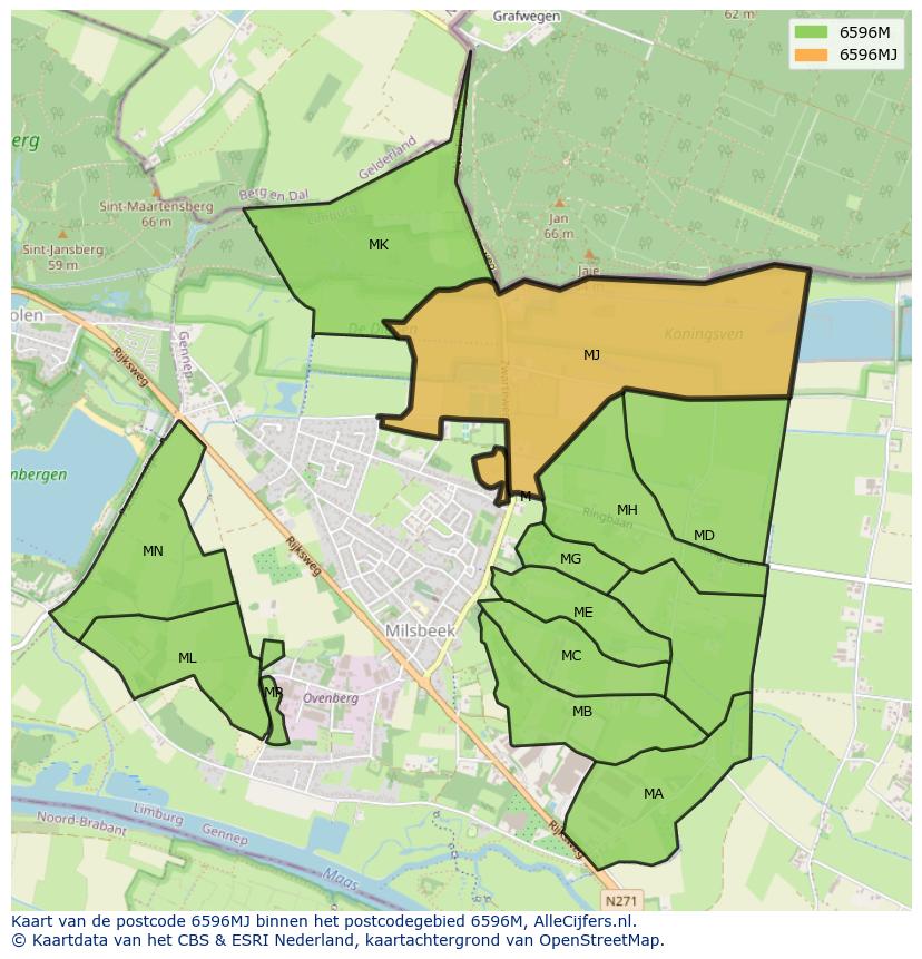 Afbeelding van het postcodegebied 6596 MJ op de kaart.