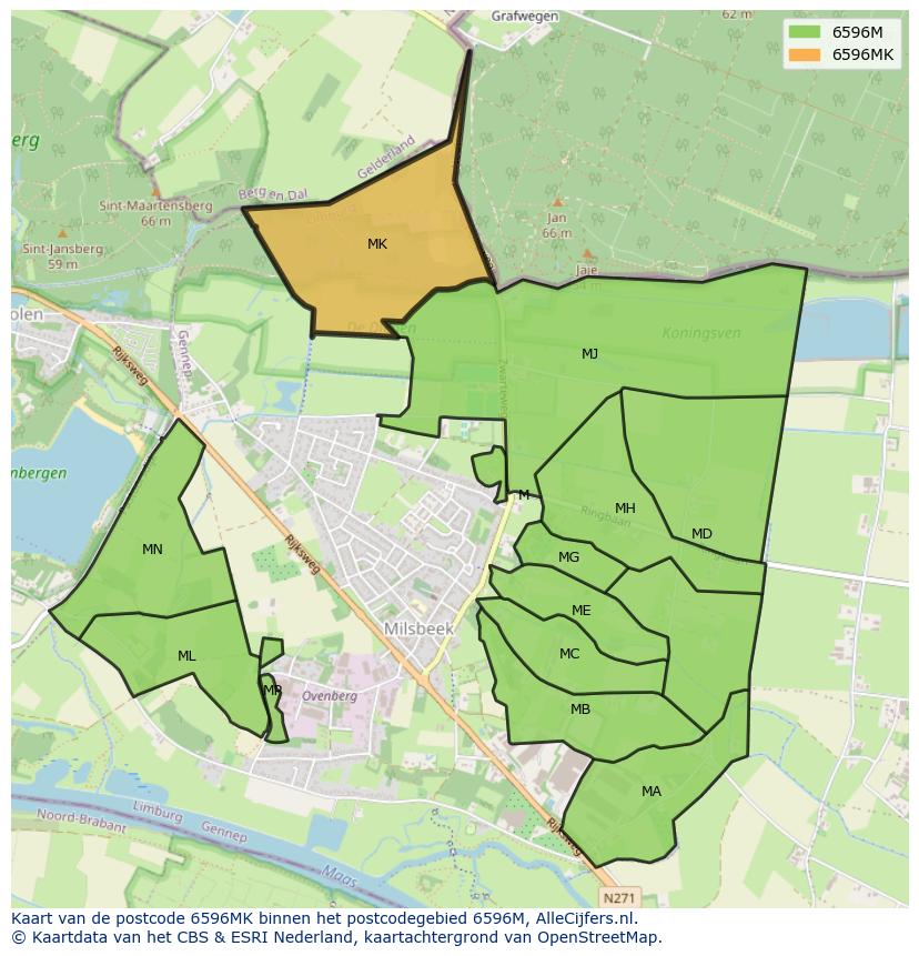 Afbeelding van het postcodegebied 6596 MK op de kaart.