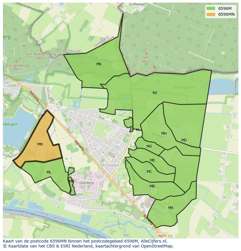 Afbeelding van het postcodegebied 6596 MN op de kaart.
