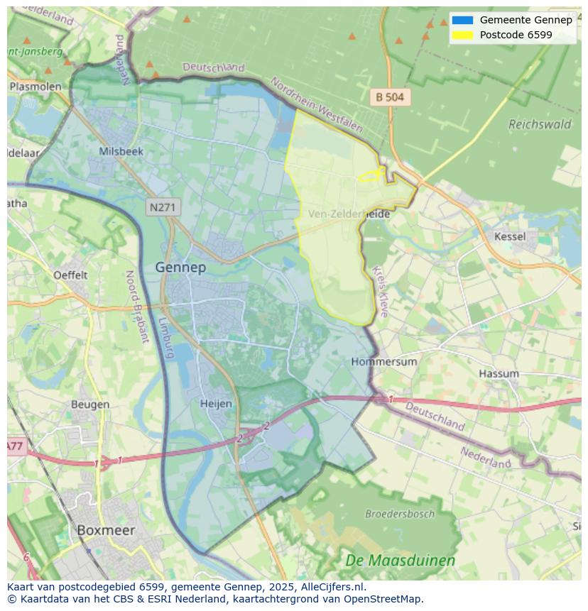 Afbeelding van het postcodegebied 6599 op de kaart.