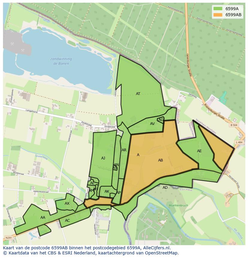 Afbeelding van het postcodegebied 6599 AB op de kaart.