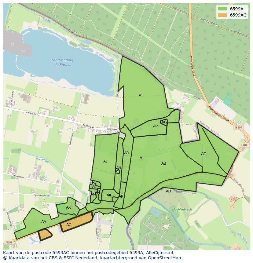 Afbeelding van het postcodegebied 6599 AC op de kaart.