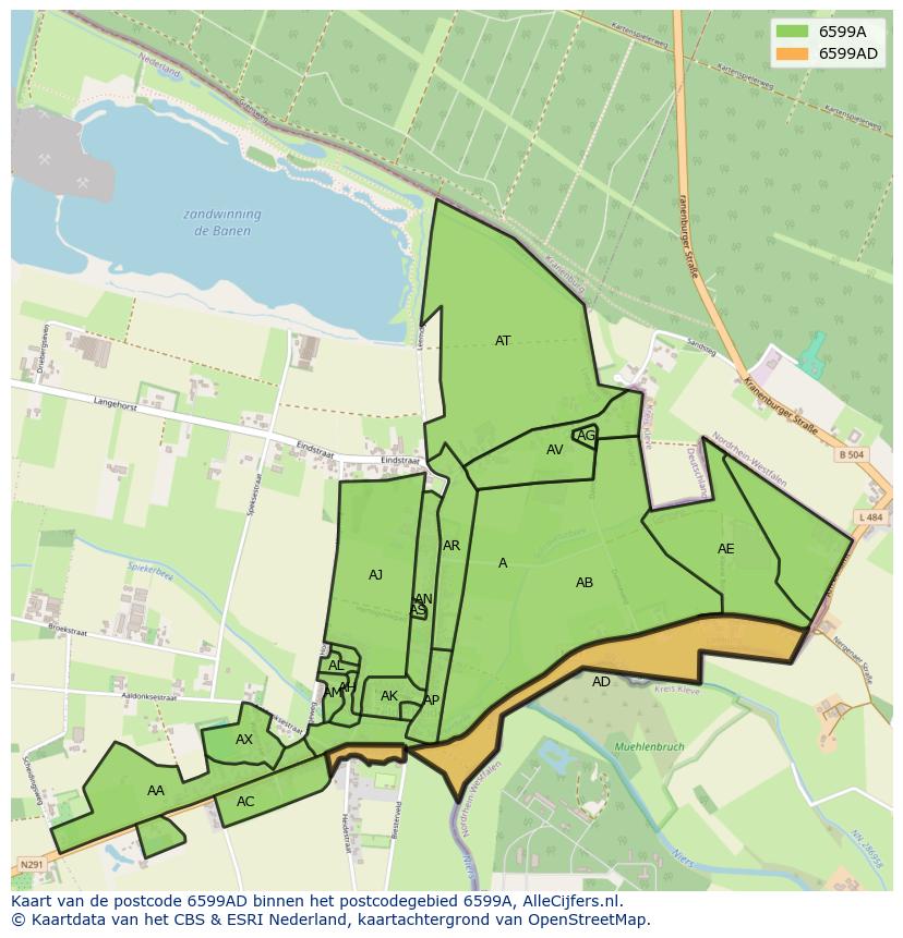 Afbeelding van het postcodegebied 6599 AD op de kaart.