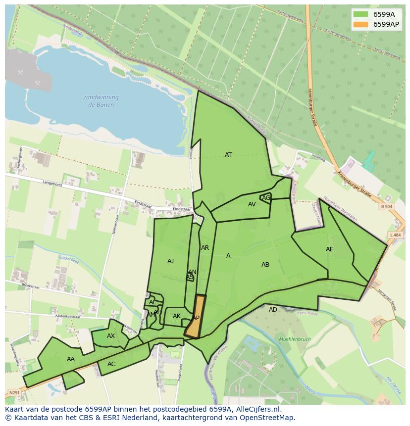Afbeelding van het postcodegebied 6599 AP op de kaart.