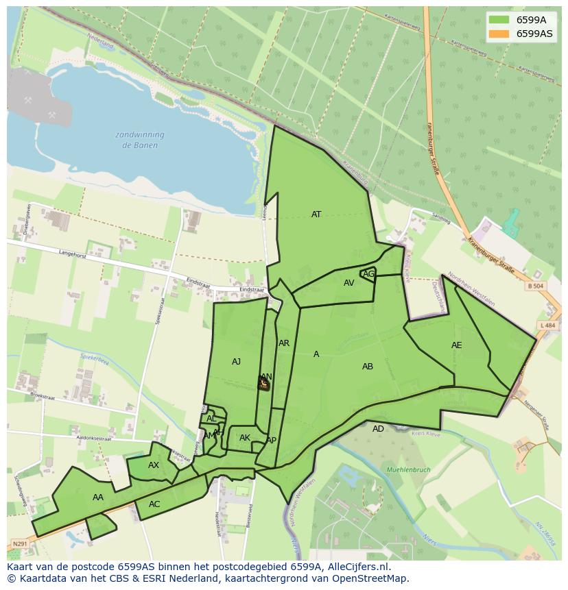 Afbeelding van het postcodegebied 6599 AS op de kaart.