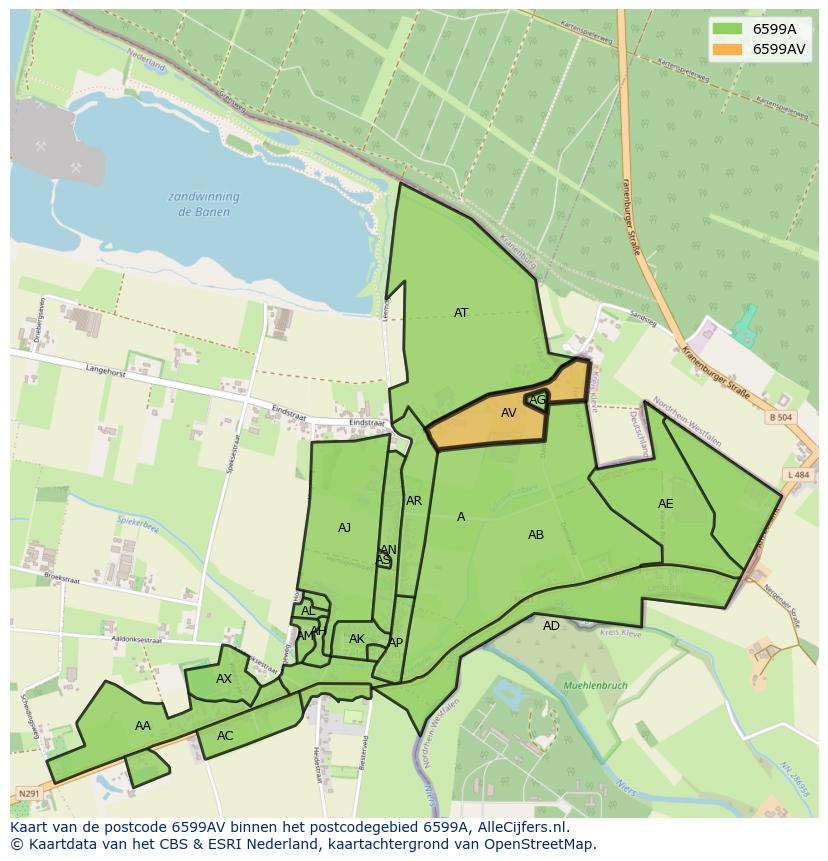 Afbeelding van het postcodegebied 6599 AV op de kaart.