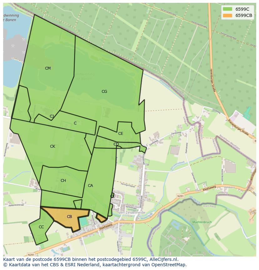 Afbeelding van het postcodegebied 6599 CB op de kaart.