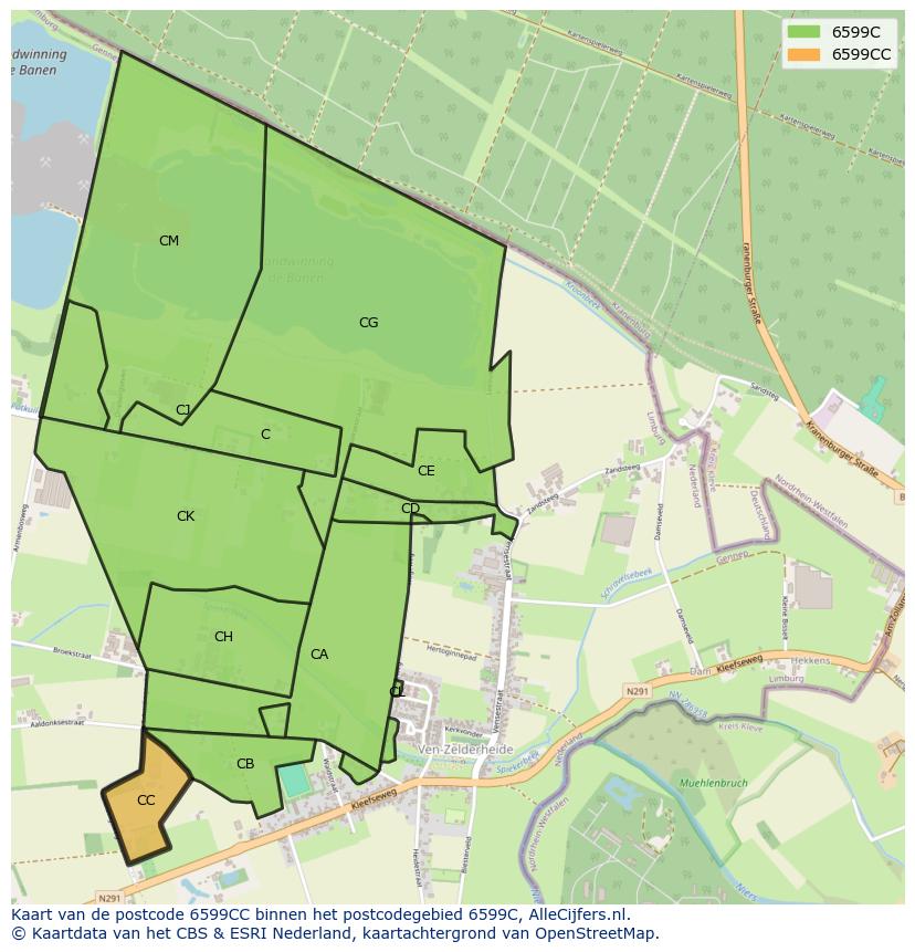 Afbeelding van het postcodegebied 6599 CC op de kaart.