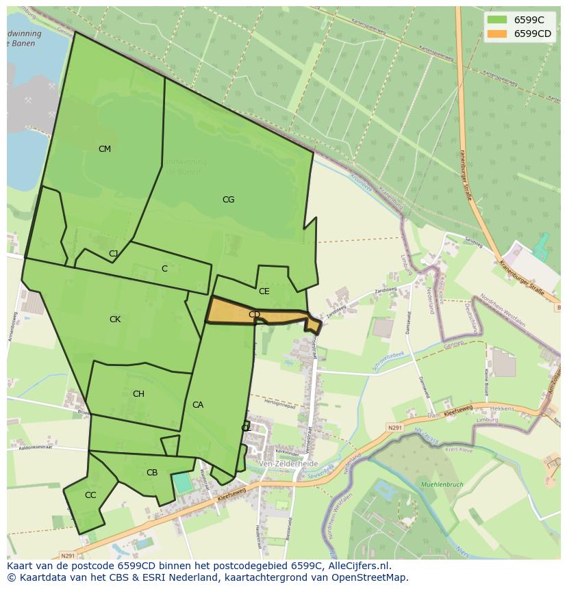 Afbeelding van het postcodegebied 6599 CD op de kaart.