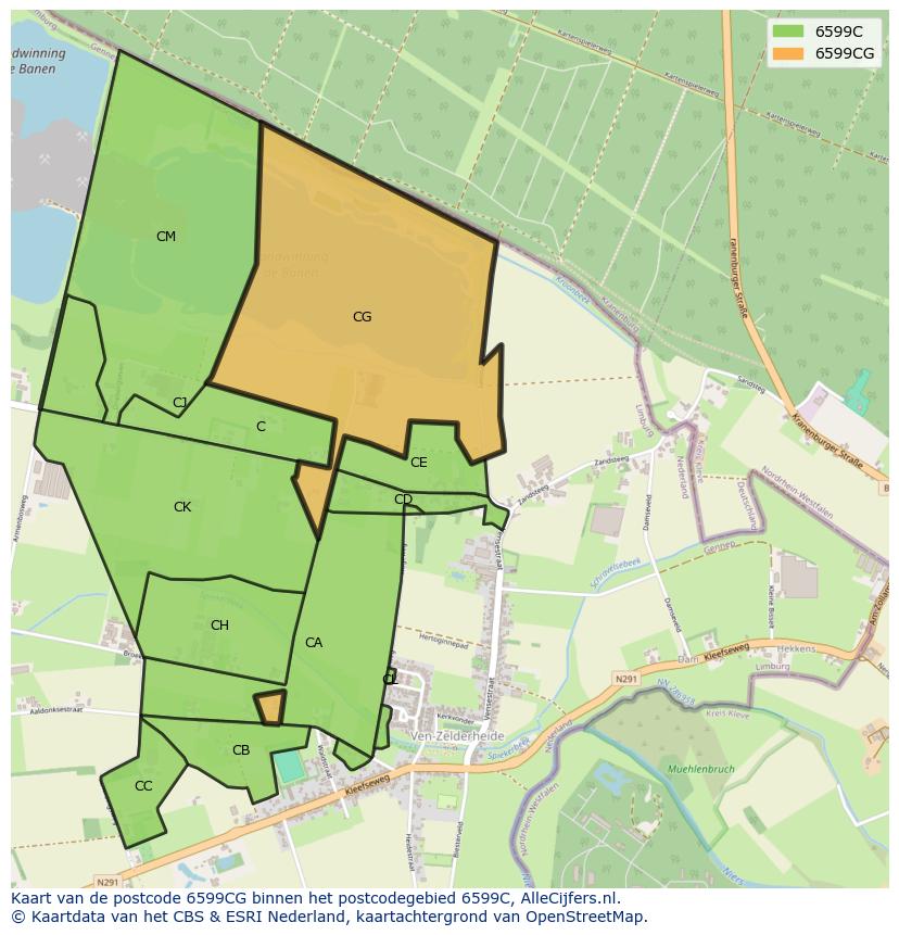 Afbeelding van het postcodegebied 6599 CG op de kaart.