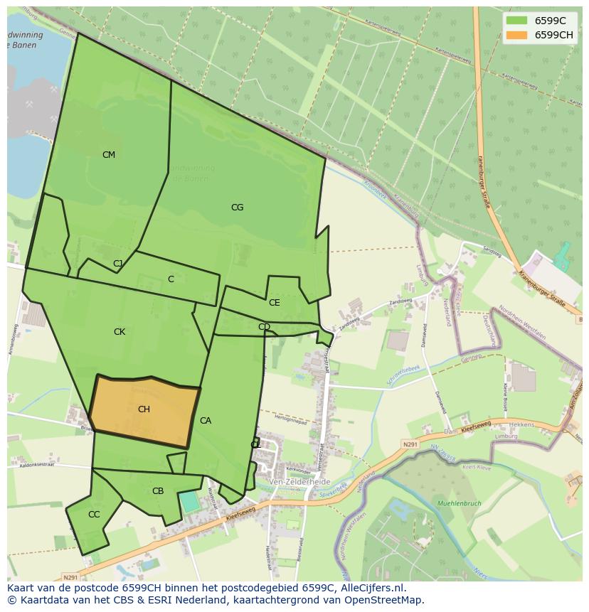 Afbeelding van het postcodegebied 6599 CH op de kaart.