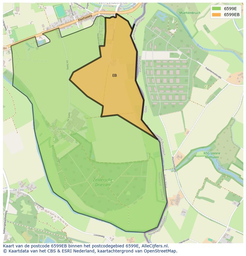 Afbeelding van het postcodegebied 6599 EB op de kaart.