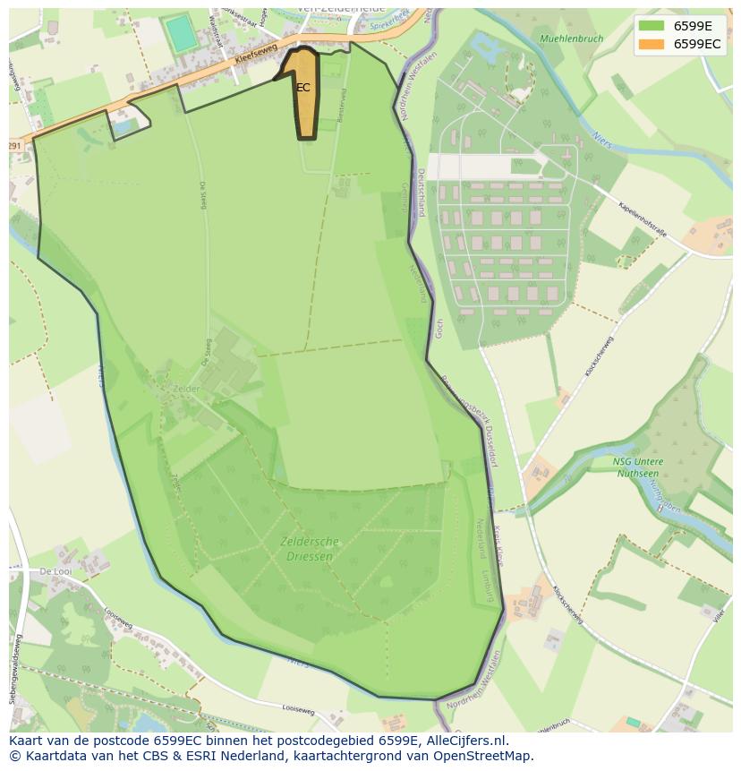 Afbeelding van het postcodegebied 6599 EC op de kaart.