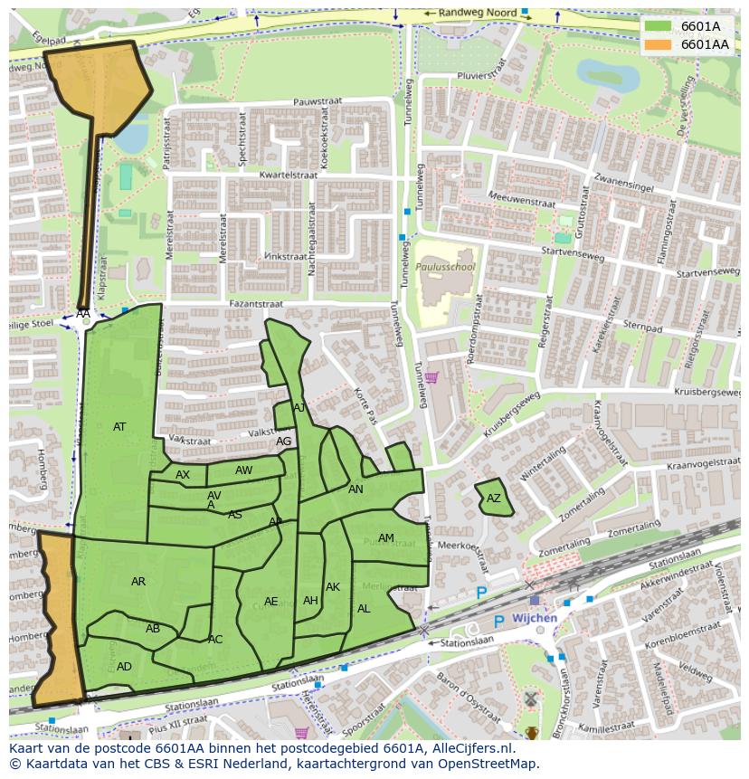 Afbeelding van het postcodegebied 6601 AA op de kaart.