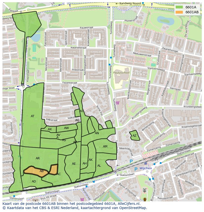 Afbeelding van het postcodegebied 6601 AB op de kaart.