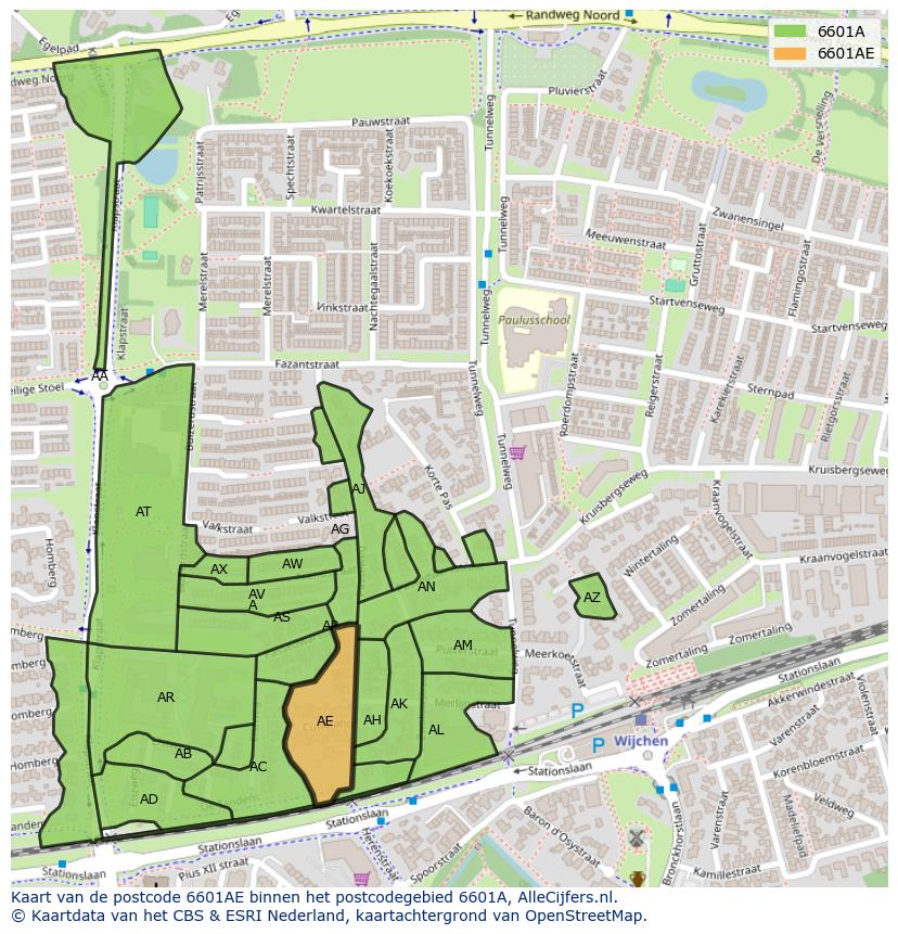 Afbeelding van het postcodegebied 6601 AE op de kaart.