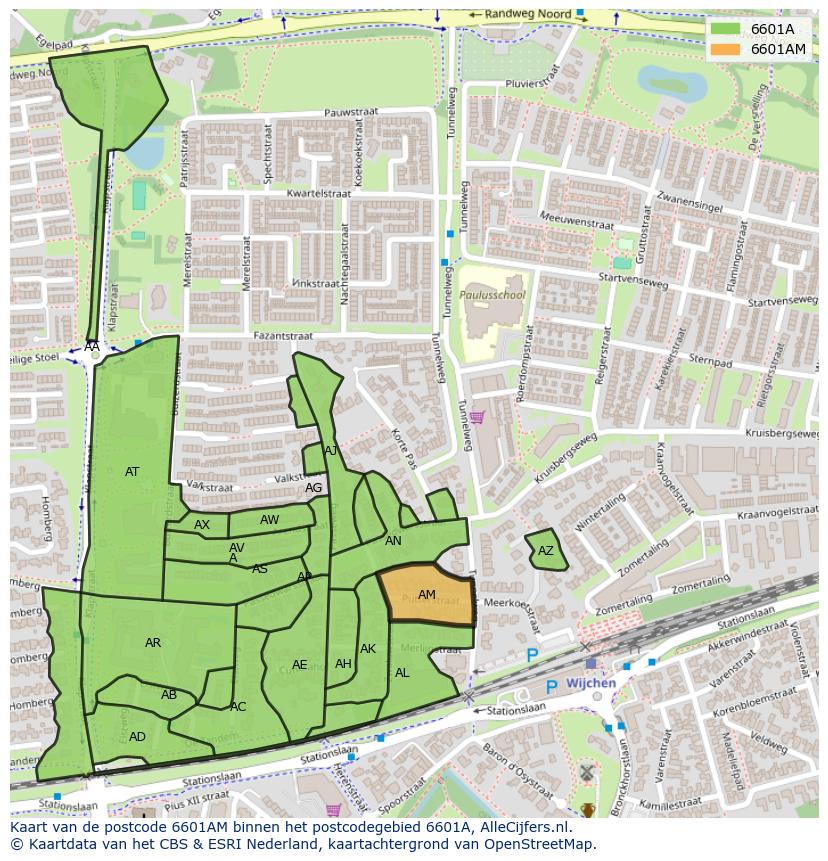 Afbeelding van het postcodegebied 6601 AM op de kaart.