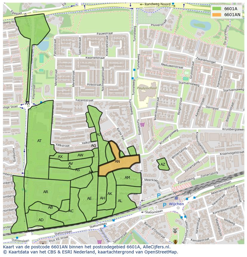 Afbeelding van het postcodegebied 6601 AN op de kaart.