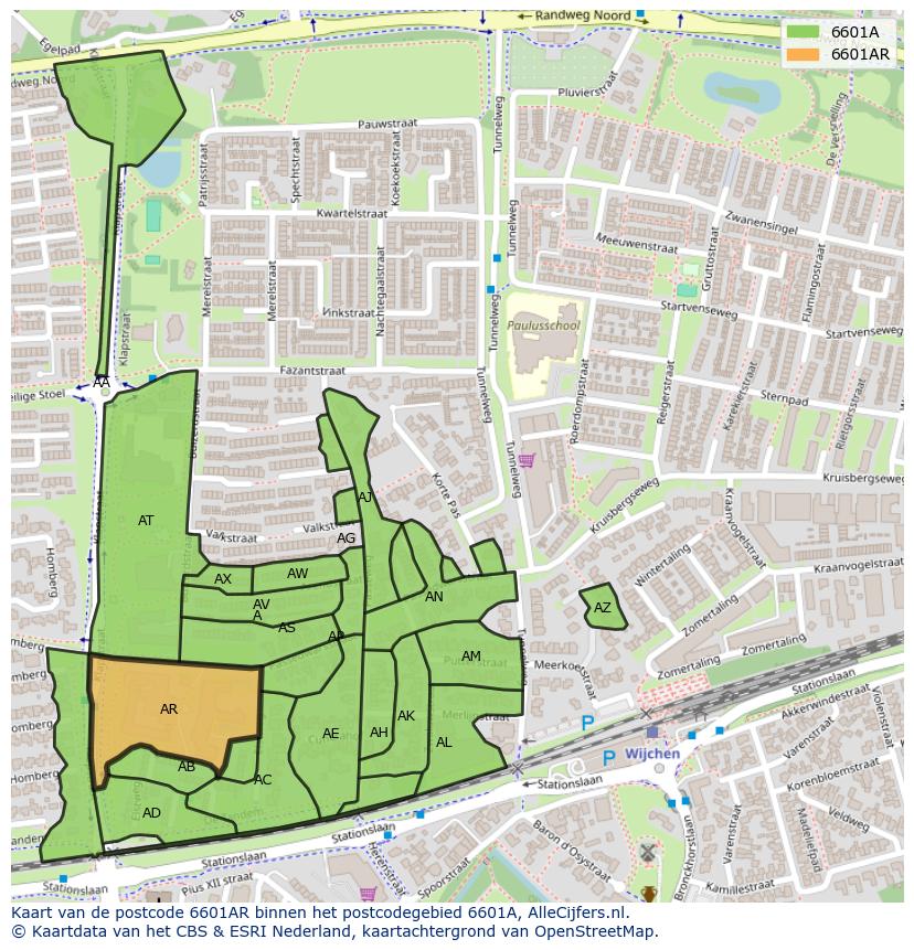 Afbeelding van het postcodegebied 6601 AR op de kaart.