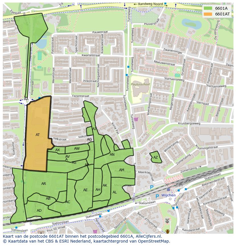 Afbeelding van het postcodegebied 6601 AT op de kaart.
