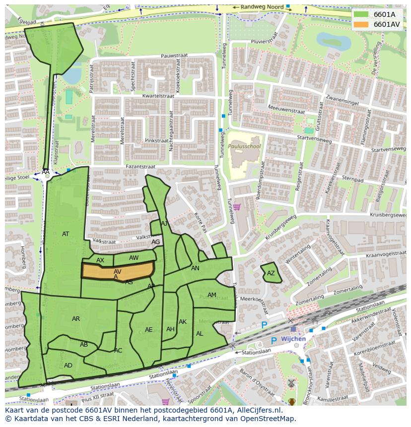 Afbeelding van het postcodegebied 6601 AV op de kaart.