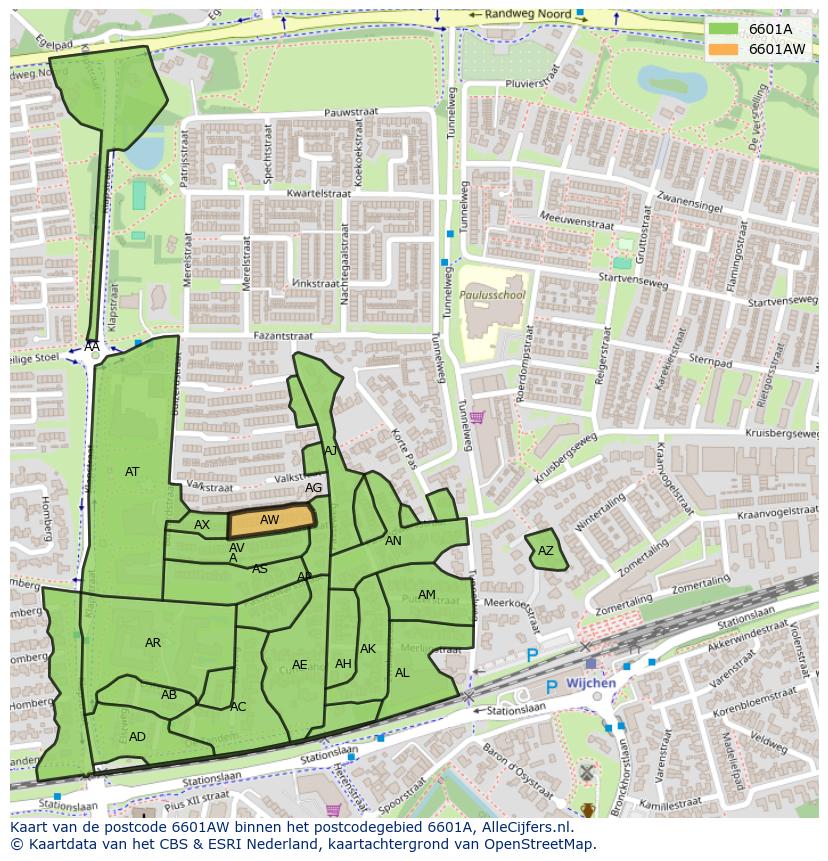 Afbeelding van het postcodegebied 6601 AW op de kaart.